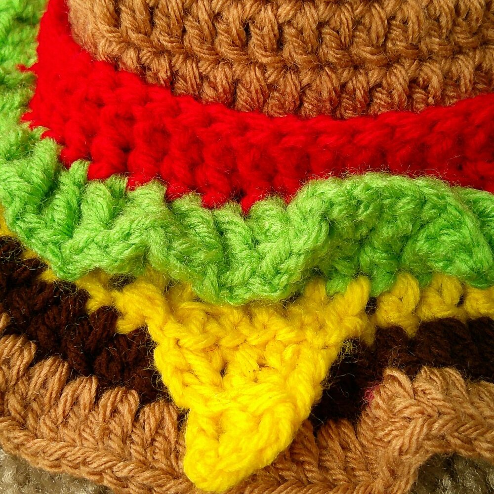 Handmade Ruffled Crochet Multicolor Girls Hamburger Hat - Picture 6 of 8